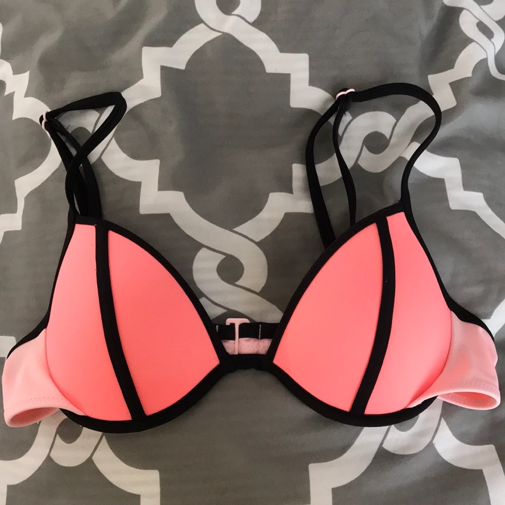 Pink and black bikini top